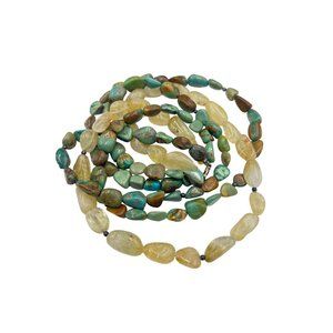 Vintage Green Turquoise & Rutilated Quartz Necklace Triple Strand Sterling Clasp